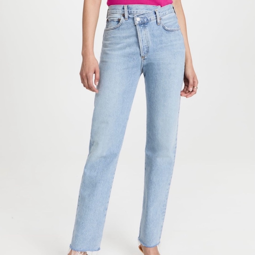 Agolde Criss Cross High-Rise Distressed Straight-Leg Jeans